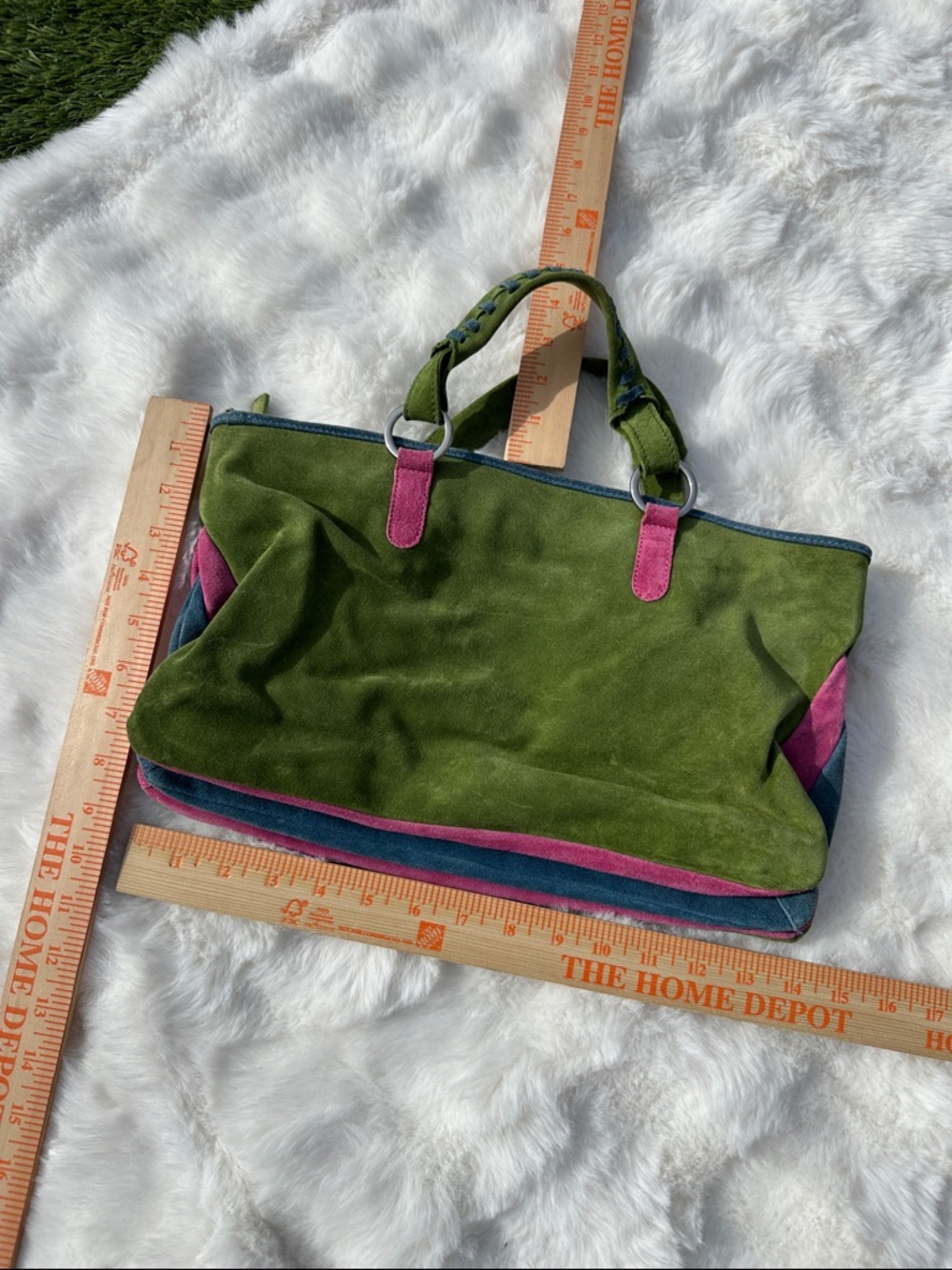 Claudia Firenze Italian leather suede purse handbag pink green blue - Picture 12 of 14